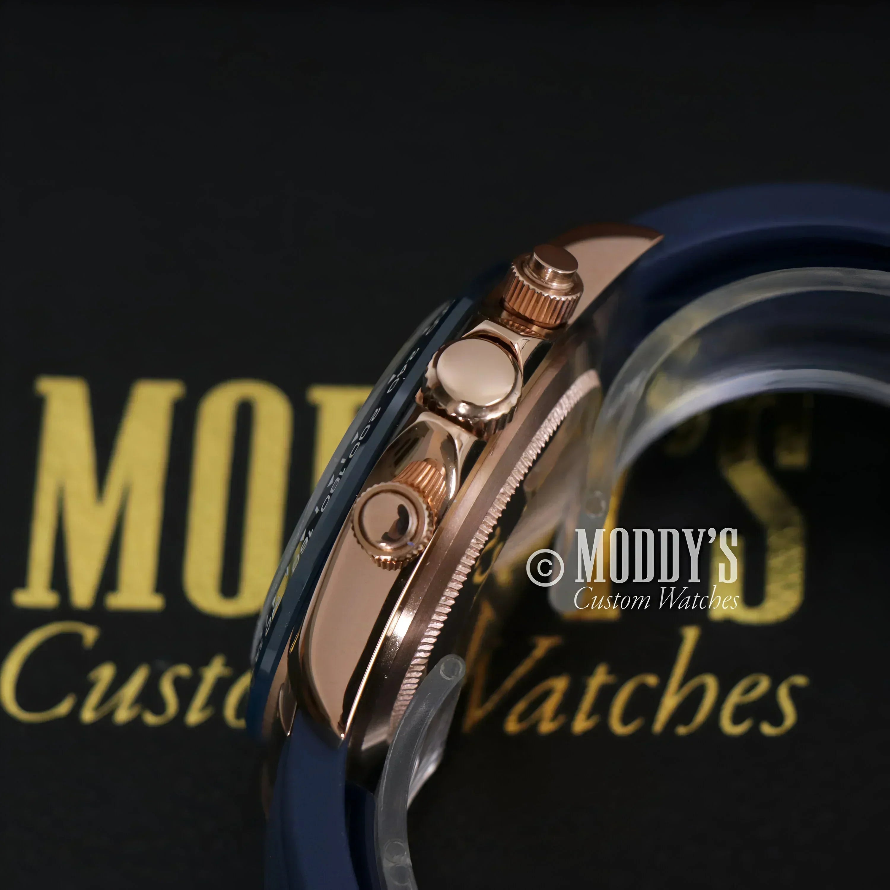 Rose gold chronograph watch Seitona Royal Blue with Seiko VK63 hybrid movement