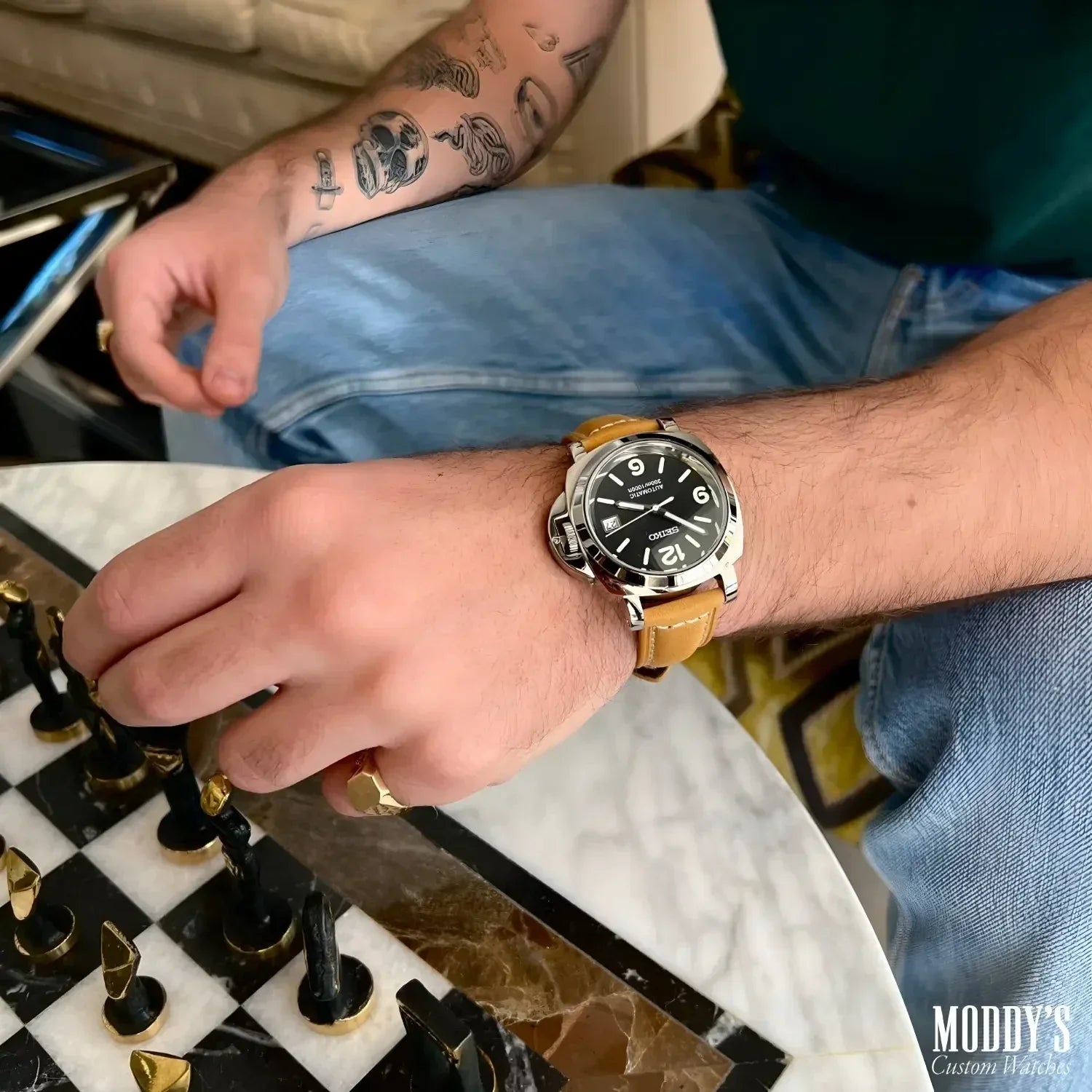 Moddys Paneiko editorial lifestyle shot — Panerai Luminor alternative for UK