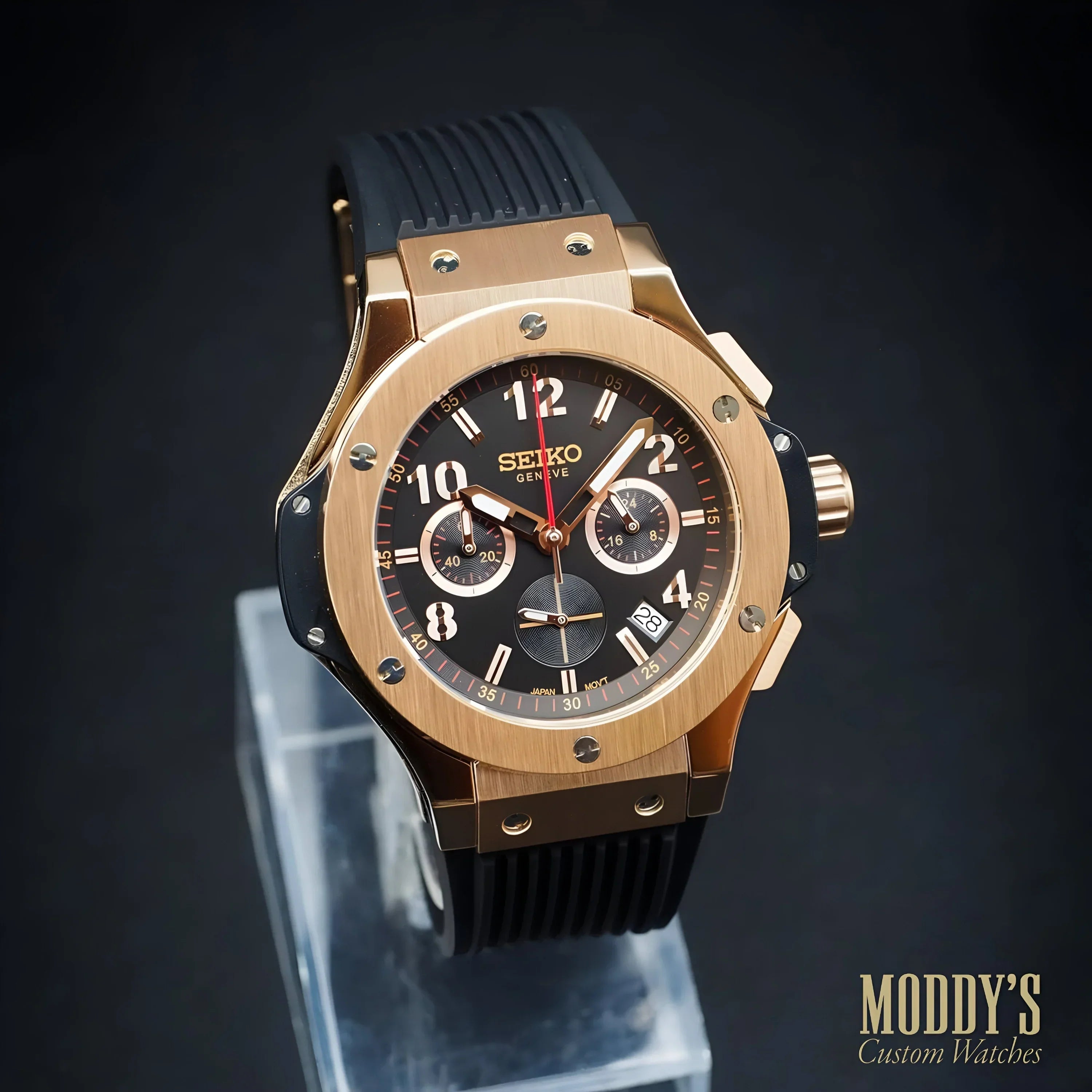 Seiko mod Hublot rose gold Genève chronograph with black dial