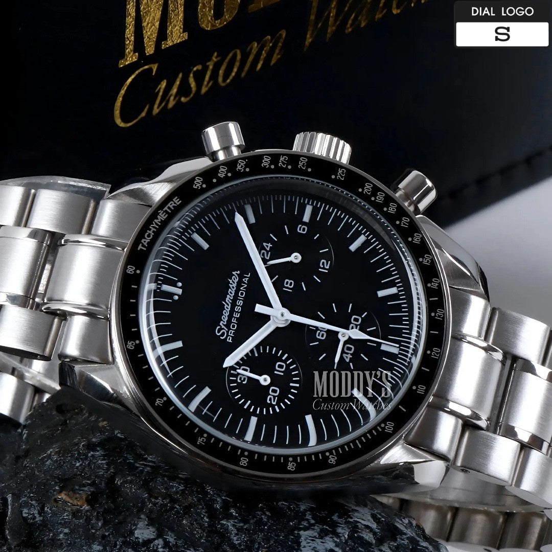 Seiko Mod Speedmaster: 41mm, VK63 Hybrid, 904L Steel, Acrylic