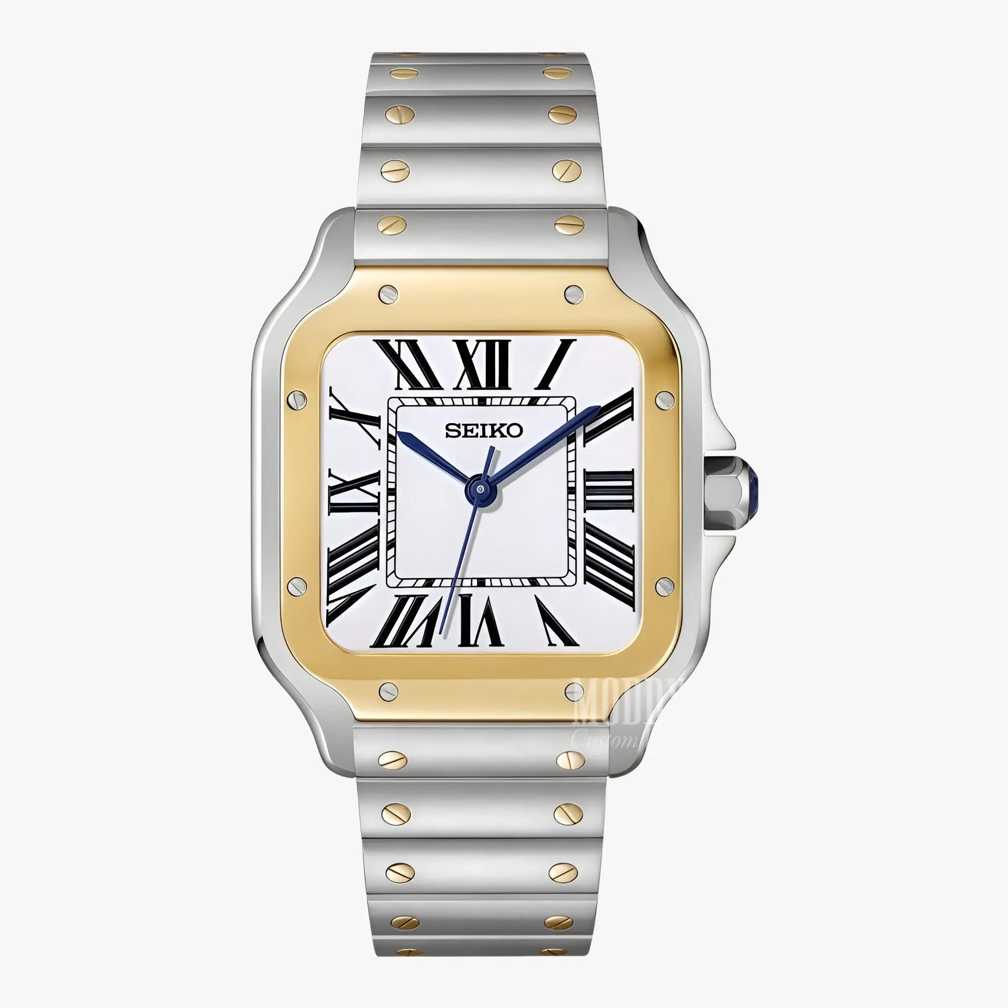 Seiko mod Santos two-tone watch with NH35 movement and sapphire glass