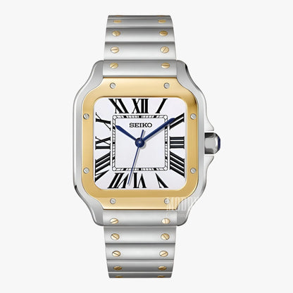 Seiko mod Santos two-tone watch with NH35 movement and sapphire glass