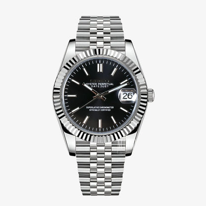 Seiko mod Datejust with NH35 automatic, black dial and silver accents