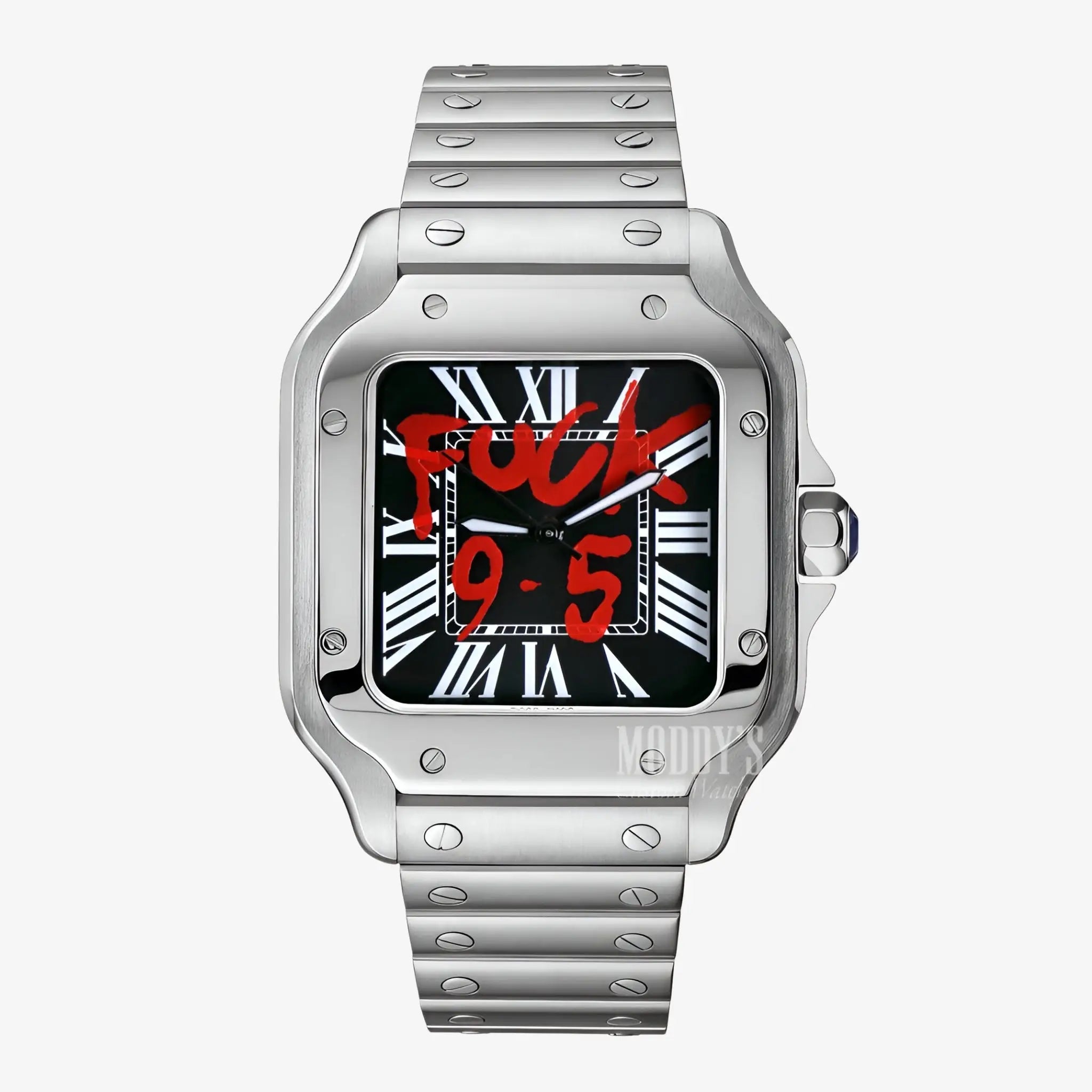 Santeiko Seiko mod watch with NH35 automatic black face and red f**k 9-5 text