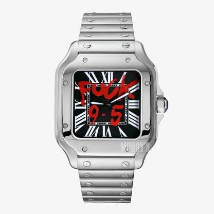 Santeiko Seiko mod watch with NH35 automatic black face and red f**k 9-5 text