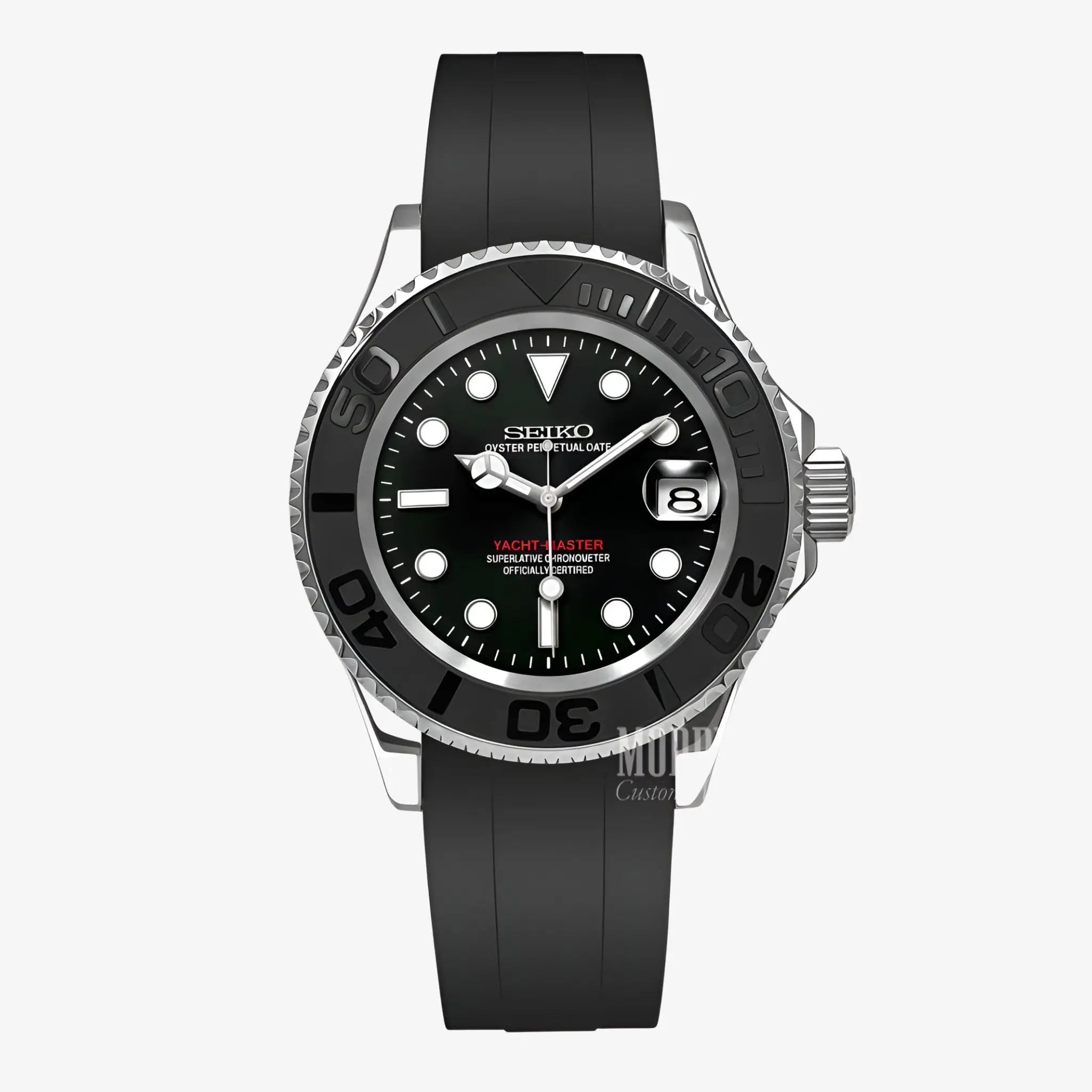 Seiko Prospex black rubber watch with NH35 automatic movement