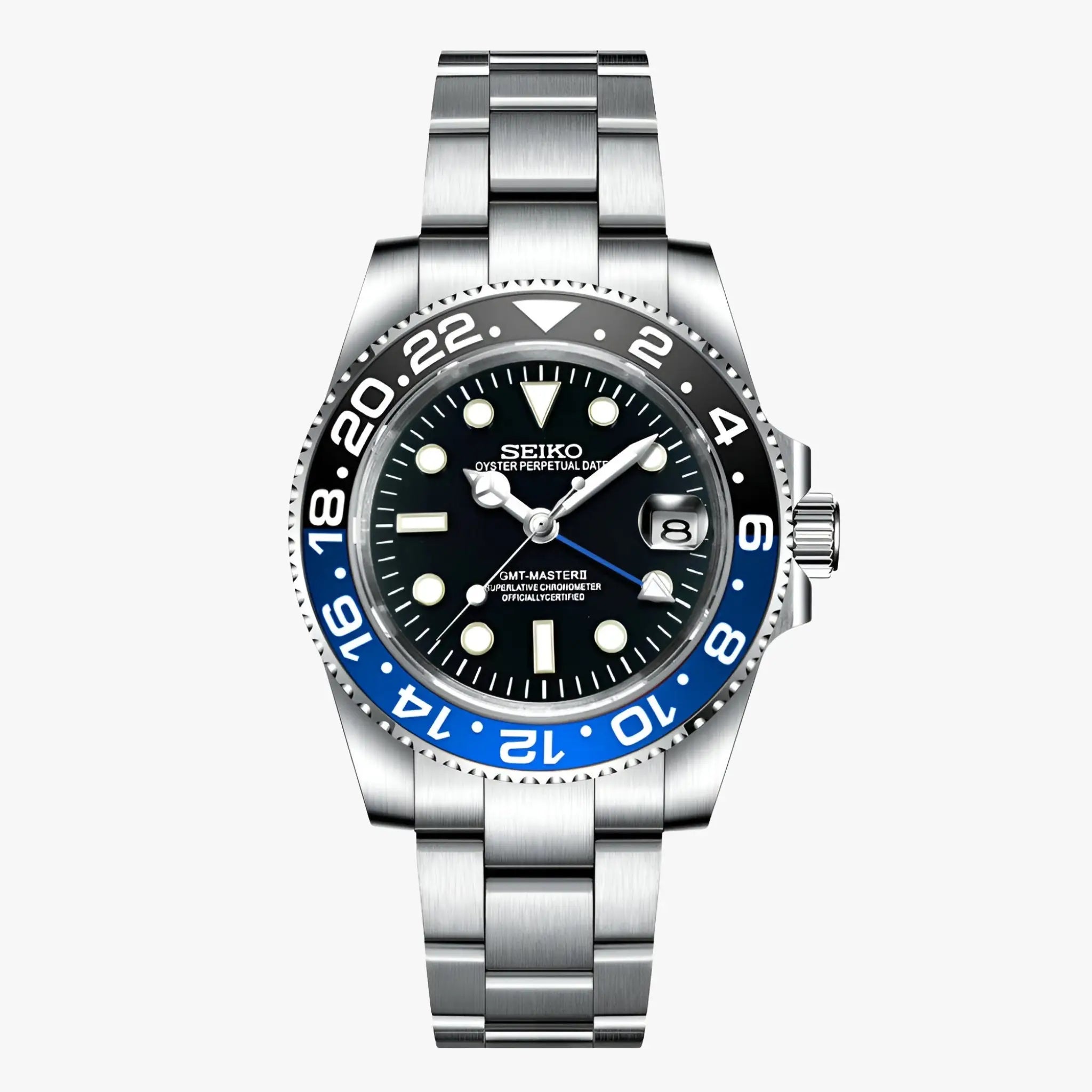 Seiko mod GMT with NH34 automatic movement, Batman blue-black bezel