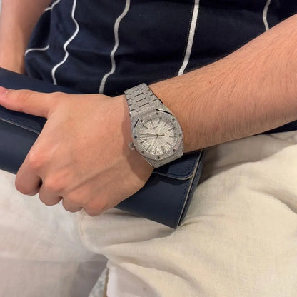 Silver Audemars Piguet Royal Oak mod watch with Seiko NH35 automatic movement