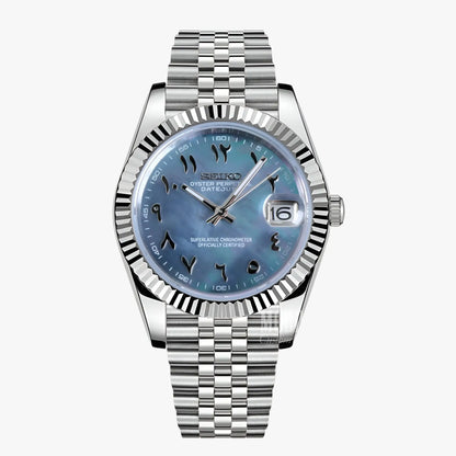 Seiko mod datejust with NH35 movement, mother-of-pearl dial, diamonds