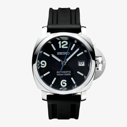 Seiko NH35 automatic watch with black rubber strap