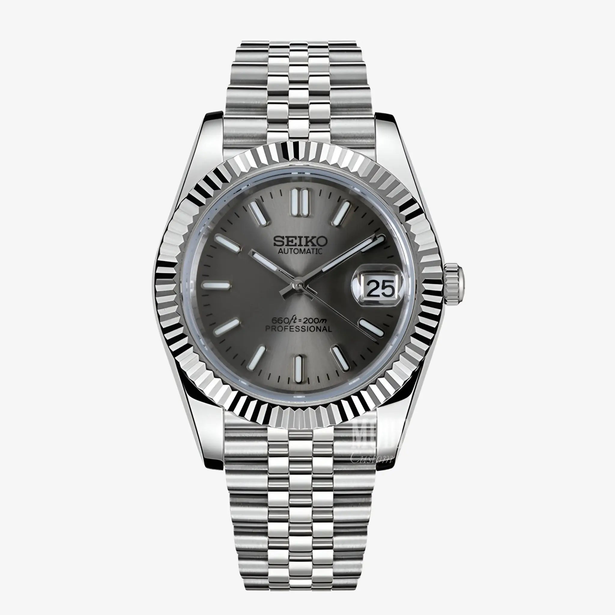 Seiko NH35 automatic mod Datejust with gray dial and date window