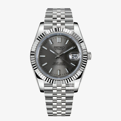 Seiko NH35 automatic mod Datejust with gray dial and date window