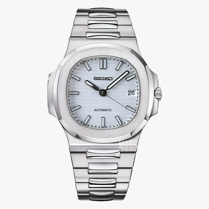 Seiko mod Nautilus white dial NH35 automatic watch