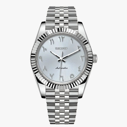 Seiko NH35 automatic watch with white dial and 316L stainless steel bracelet