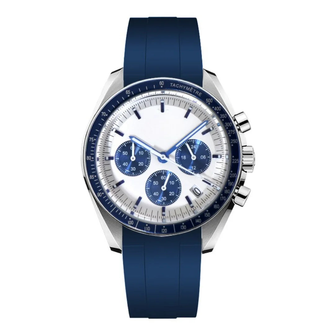 新品MOD VK63スピードマスター ブルー Seiko Mod Speedmaster: 41mm, VK63 Hybrid, 904L Steel