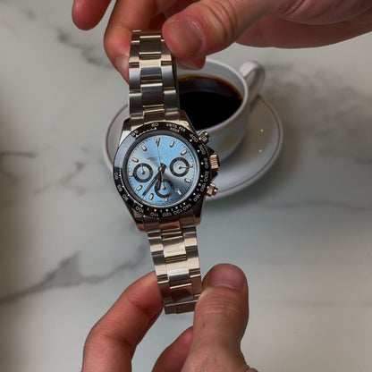Seiko mod Daytona with ice blue dial, black bezel, VK63 hybrid movement