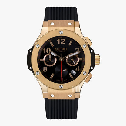 Big Bang Rose Gold Hubleiko Seiko mod chronograph with rubber strap