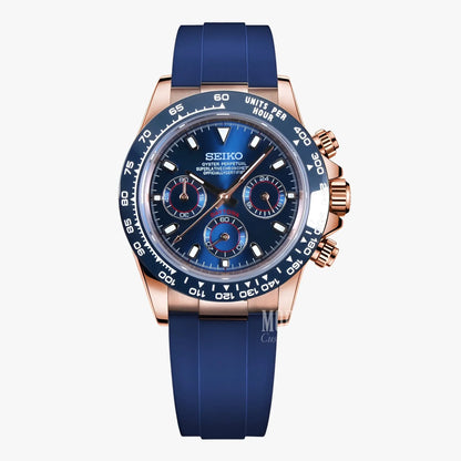 Seiko VK63 hybrid mod Daytona chronograph in royal blue with rose gold accents