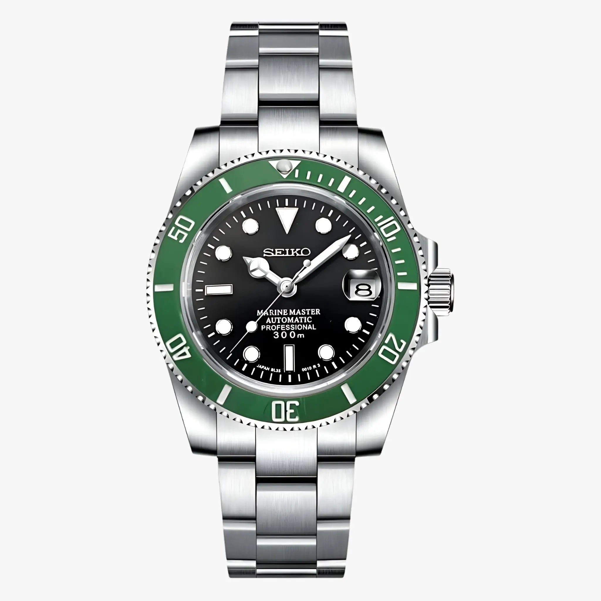 Seiko mod submariner with NH35 automatic, black dial, green bezel