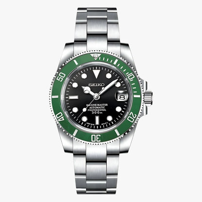Seiko mod submariner with NH35 automatic, black dial, green bezel