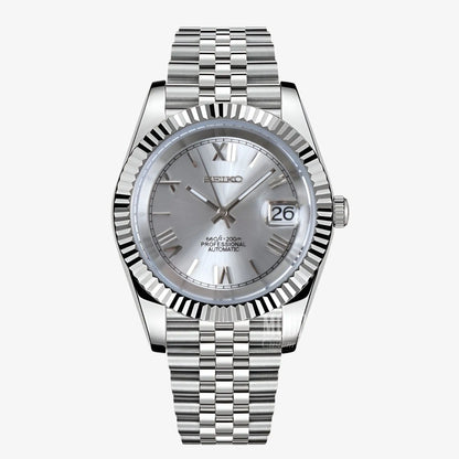 Seiko NH35 automatic mod Datejust with iconic datejust design in silver