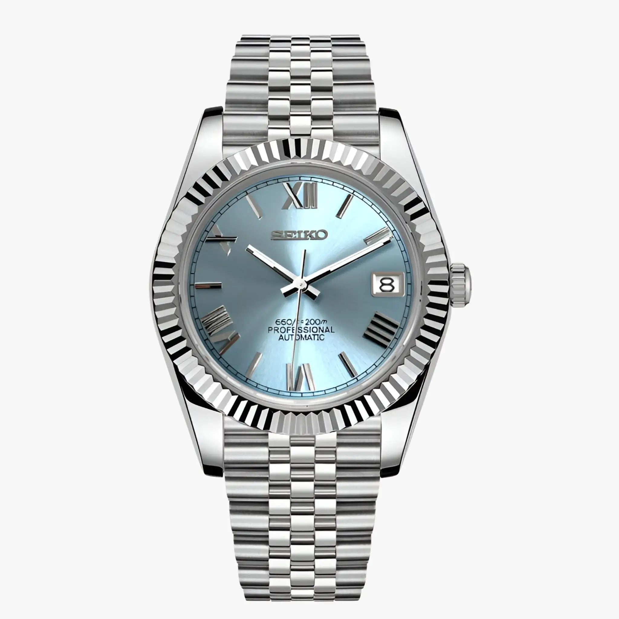Seiko NH35 Automatic Mod Datejust with Ice Blue Roman Dial