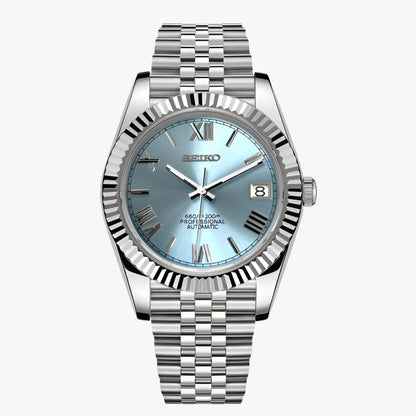 Seiko NH35 Automatic Mod Datejust with Ice Blue Roman Dial