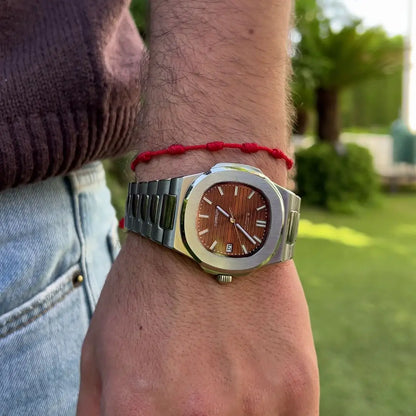 Stainless steel Seiko mod Nautilus with NH35 automatic movement, brown sunburst dial