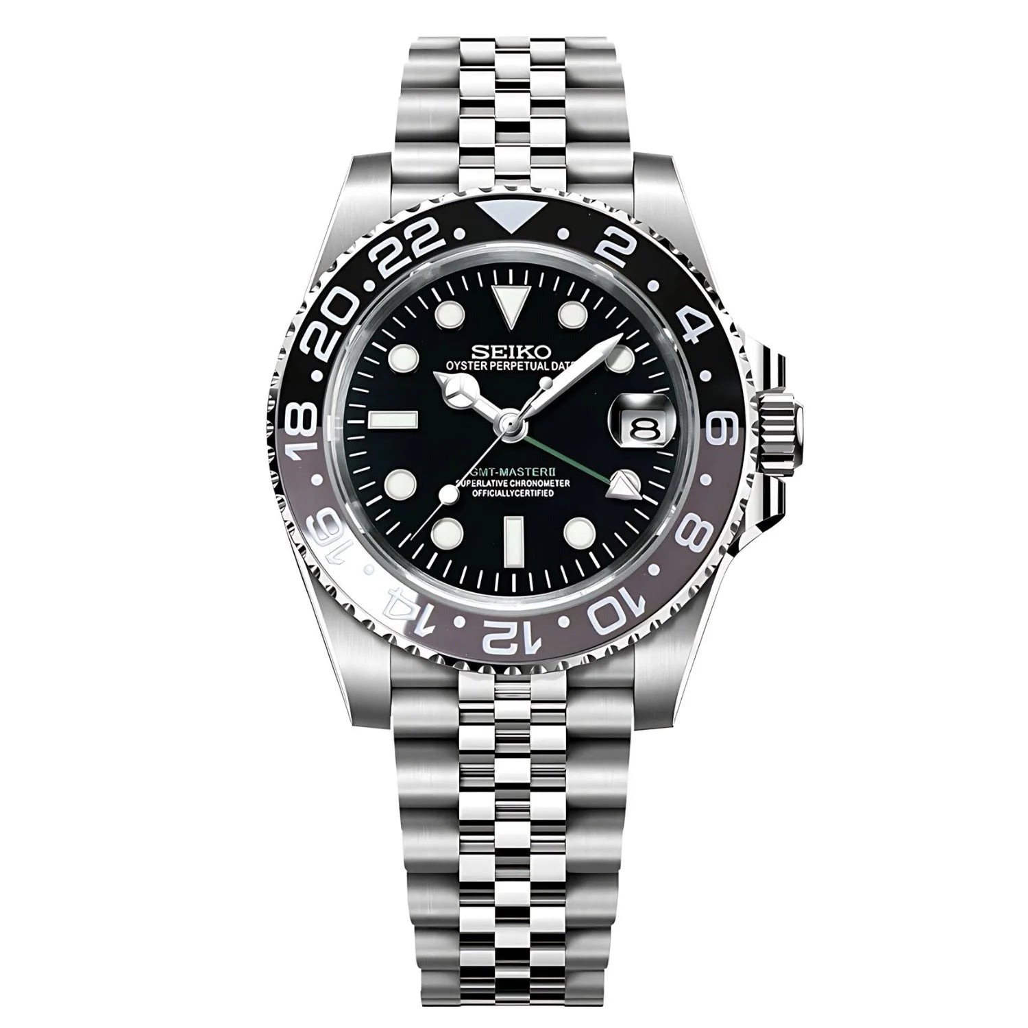 904l Stainless Steel Seiko Nh34 Wristwatch With Black Dial, Two-tone Bezel – Gmteiko Grey | Black
