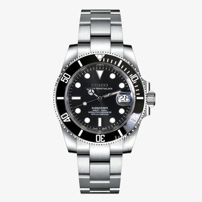 Prestigious Seiko NH35 automatic movement in Seikomariner Black divers watch