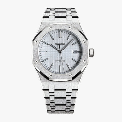 Royal Oak mod Seiko NH35 automatic watch with textured white dial