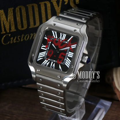 Silver wristwatch with red accents from Santeiko, featuring Seiko NH35 automatic