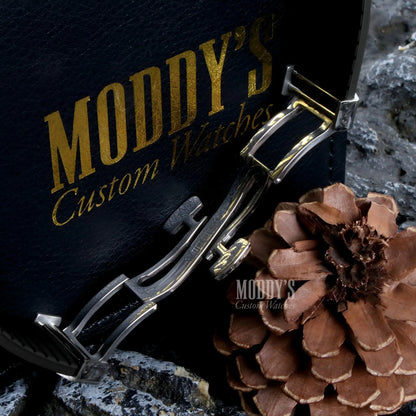 Seikonaut Black: Moddys custom black leather watch with gold accents