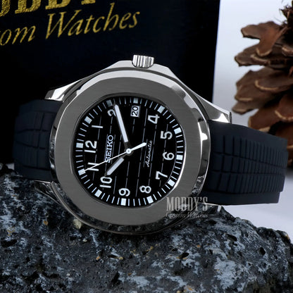 Seiko NH35 automatic mod Aquanaut with black dial and rubber strap