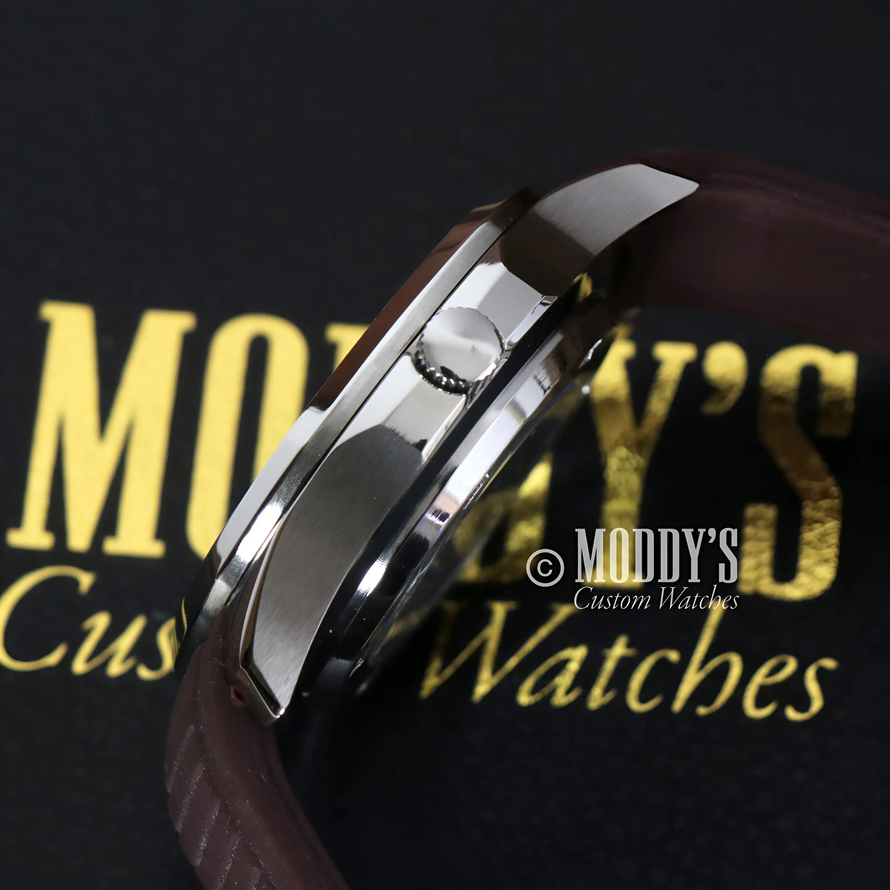 Seiko Mod Aquanaut brown silver watch with leather strap and textured dial