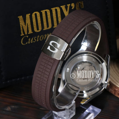 Seiko mod Aquanaut brown leather watch with silver accents, NH35 automatic movement