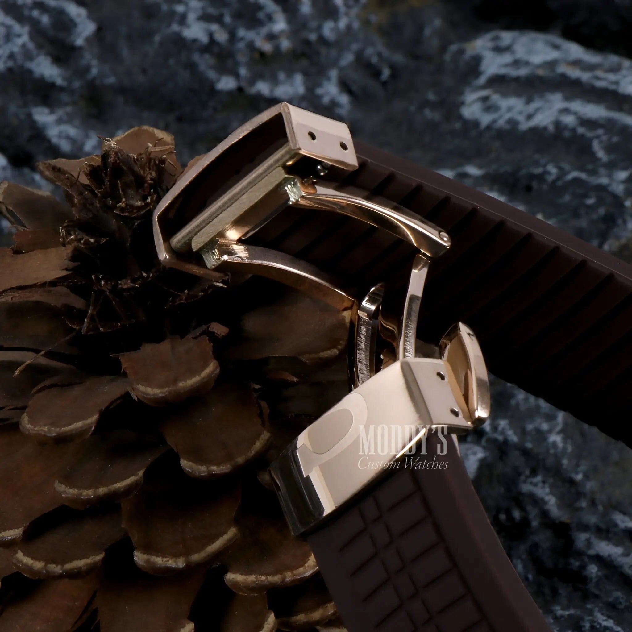 Seiko mod aquanaut brown rose gold leather watch with NH35 movement