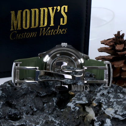 Seiko Mod Aquanaut green leather strap watch with Seikonaut NH35 automatic and sapphire glass