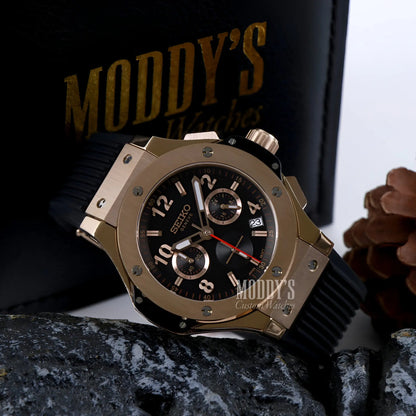 Hubleiko Big Bang Rose Gold Seiko mod watch with black dial