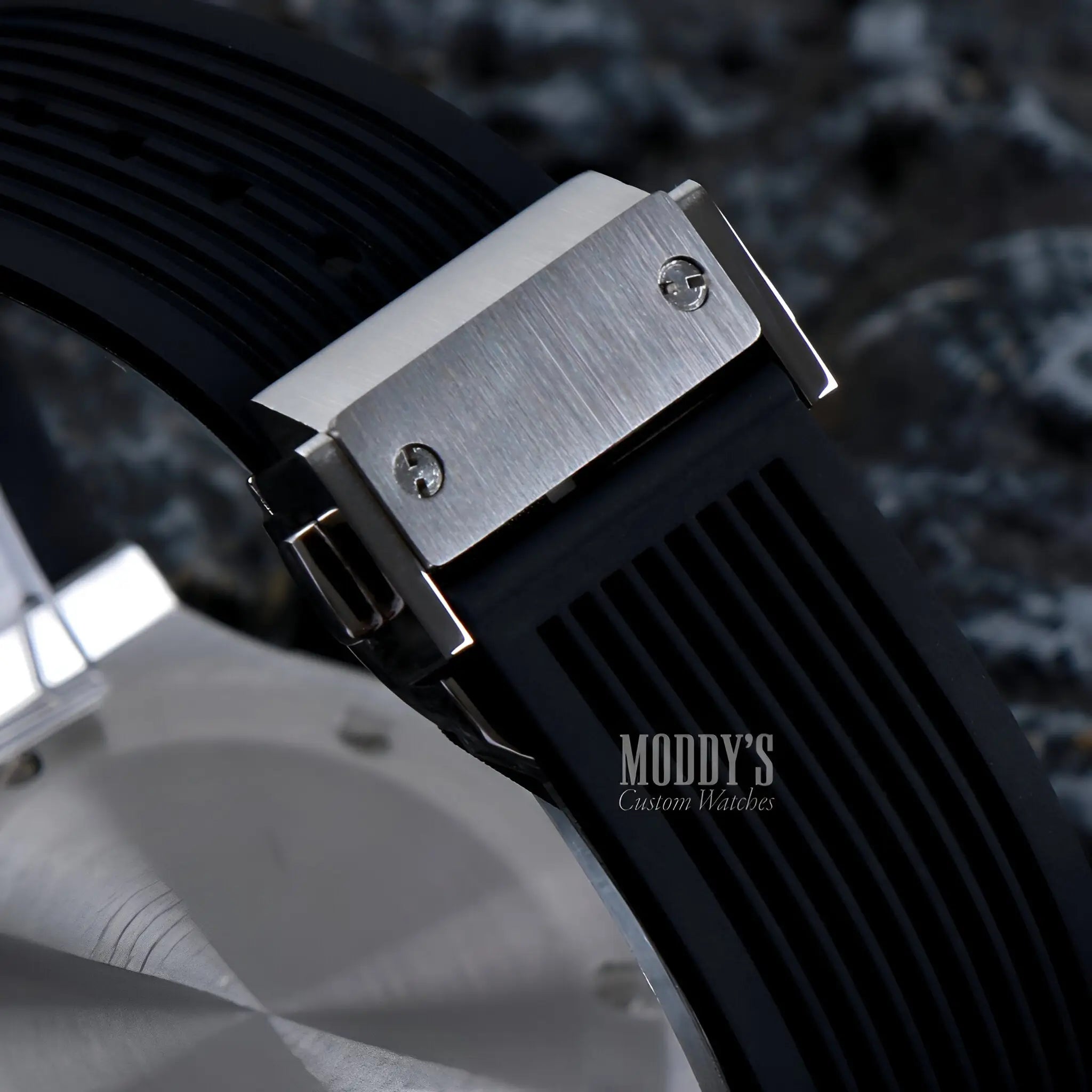 Hubleiko Big Bang Black silver watch with black leather strap and vk63 hybrid movement