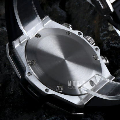 Hubleiko Big Bang Skeleton silver watch with black leather strap