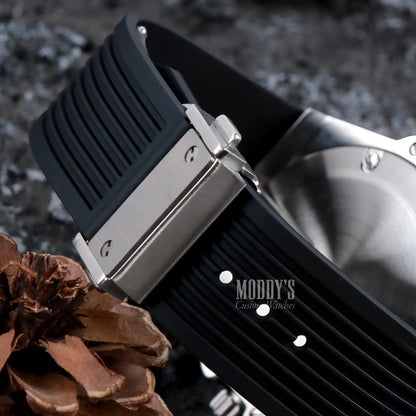 Hubleiko Big Bang Skeleton black rubber watch with silver buckle