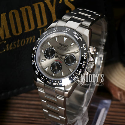 Seiko VK63 hybrid mod Daytona watch in stainless steel 316L with black accents