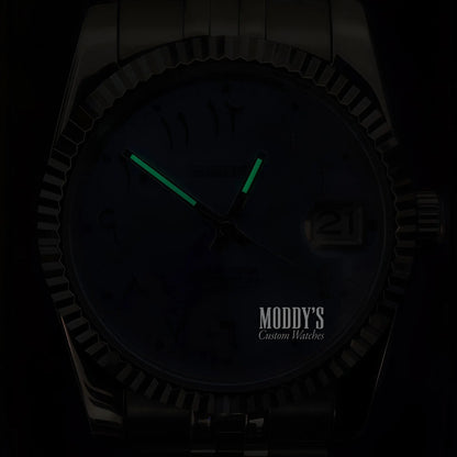 Seiko mod Datejust with NH35 automatic, 904L steel, green luminous hands