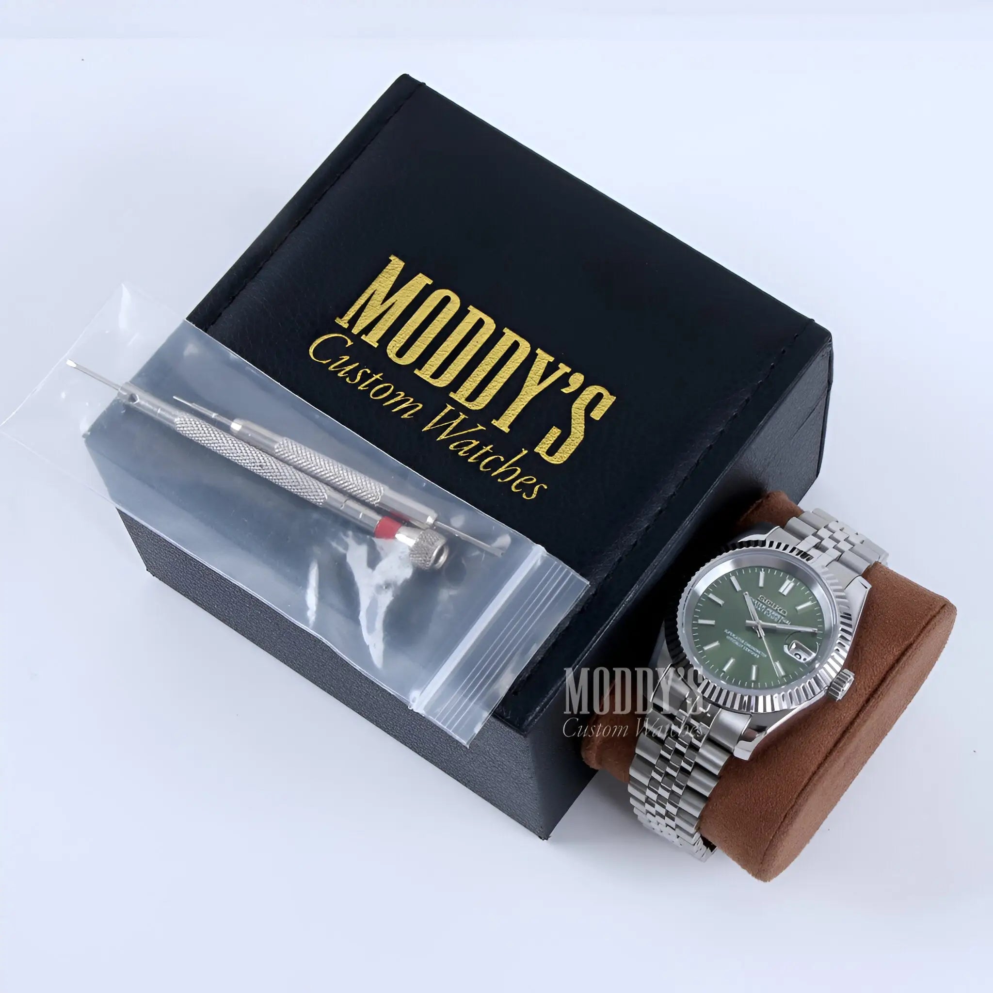 Seiko mod Datejust with mint green dial and stainless steel band