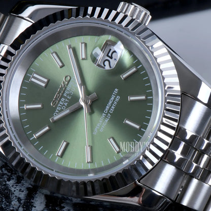 Seiko mod Datejust with mint green dial, NH35 automatic