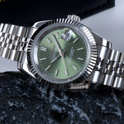 Seiko mod Datejust with mint green dial and jubilee bracelet