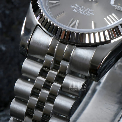 Seiko mod Datejust with NH35 automatic, silver dial, Roman numerals