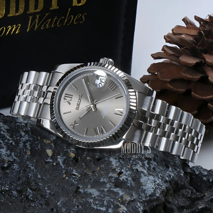 Seiko mod datejust with NH35 automatic, silver Roman dial