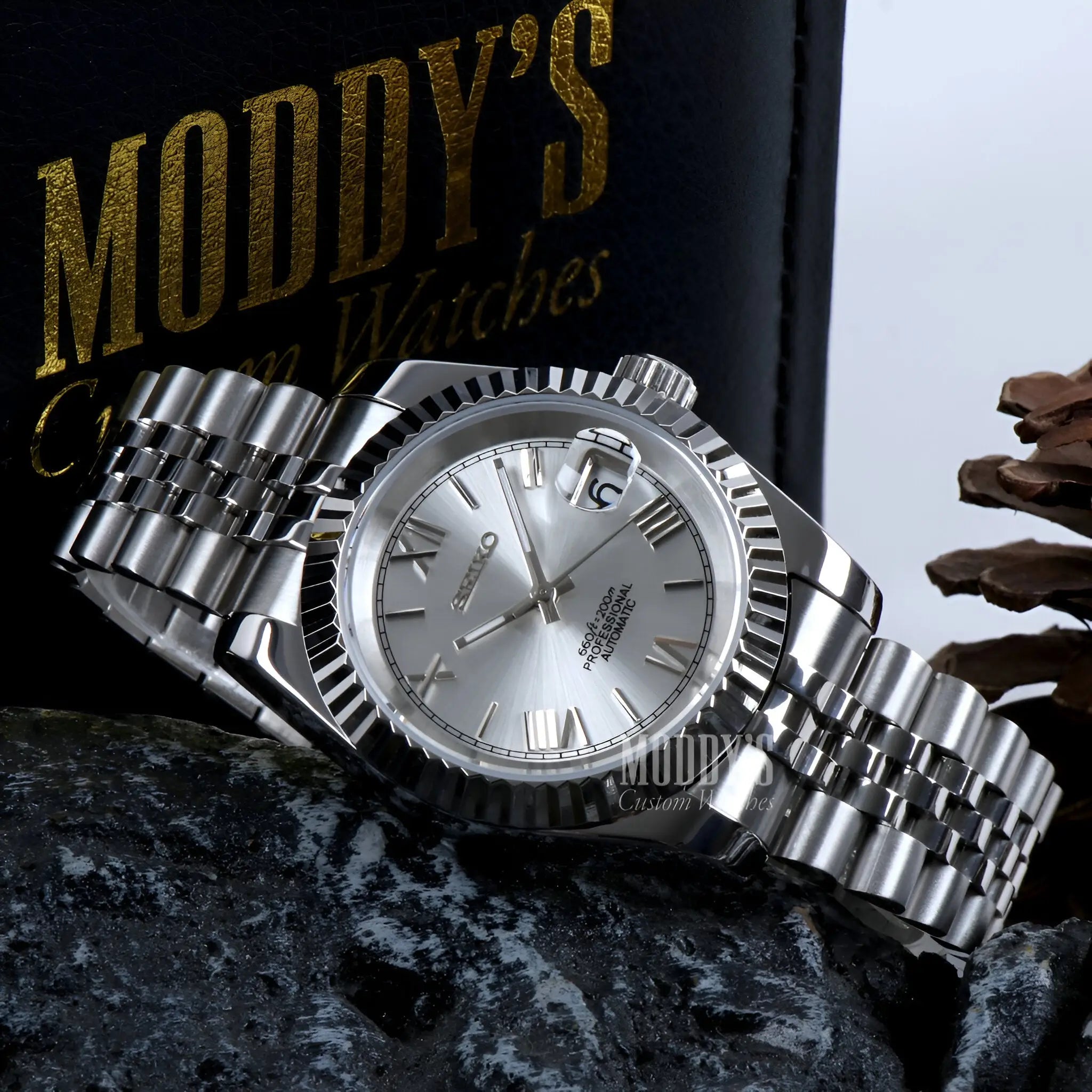 Seiko mod Datejust with NH35 automatic, silver steel Roman numerals